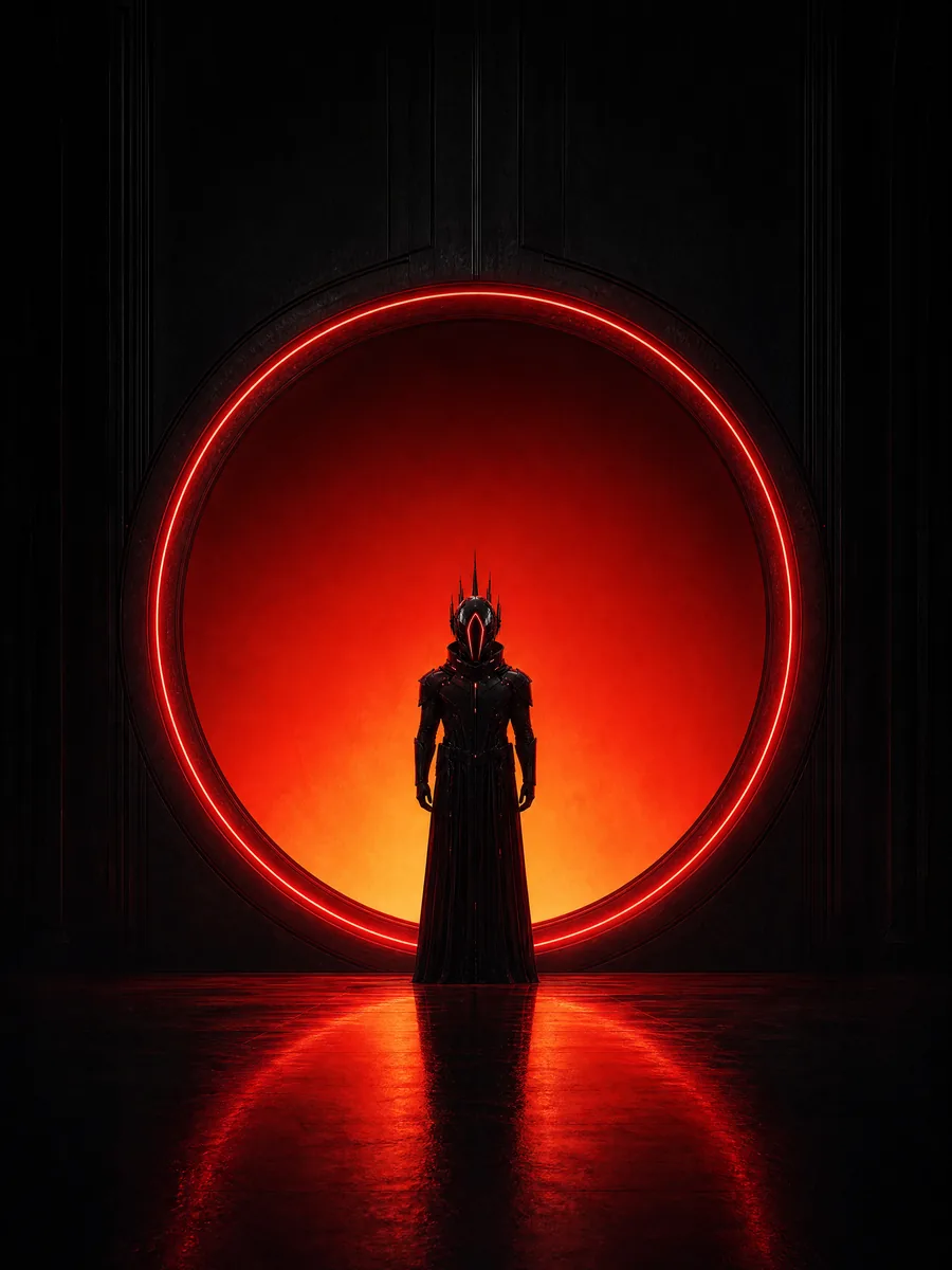The NoctPad sentinel standing inside a glowing red portal